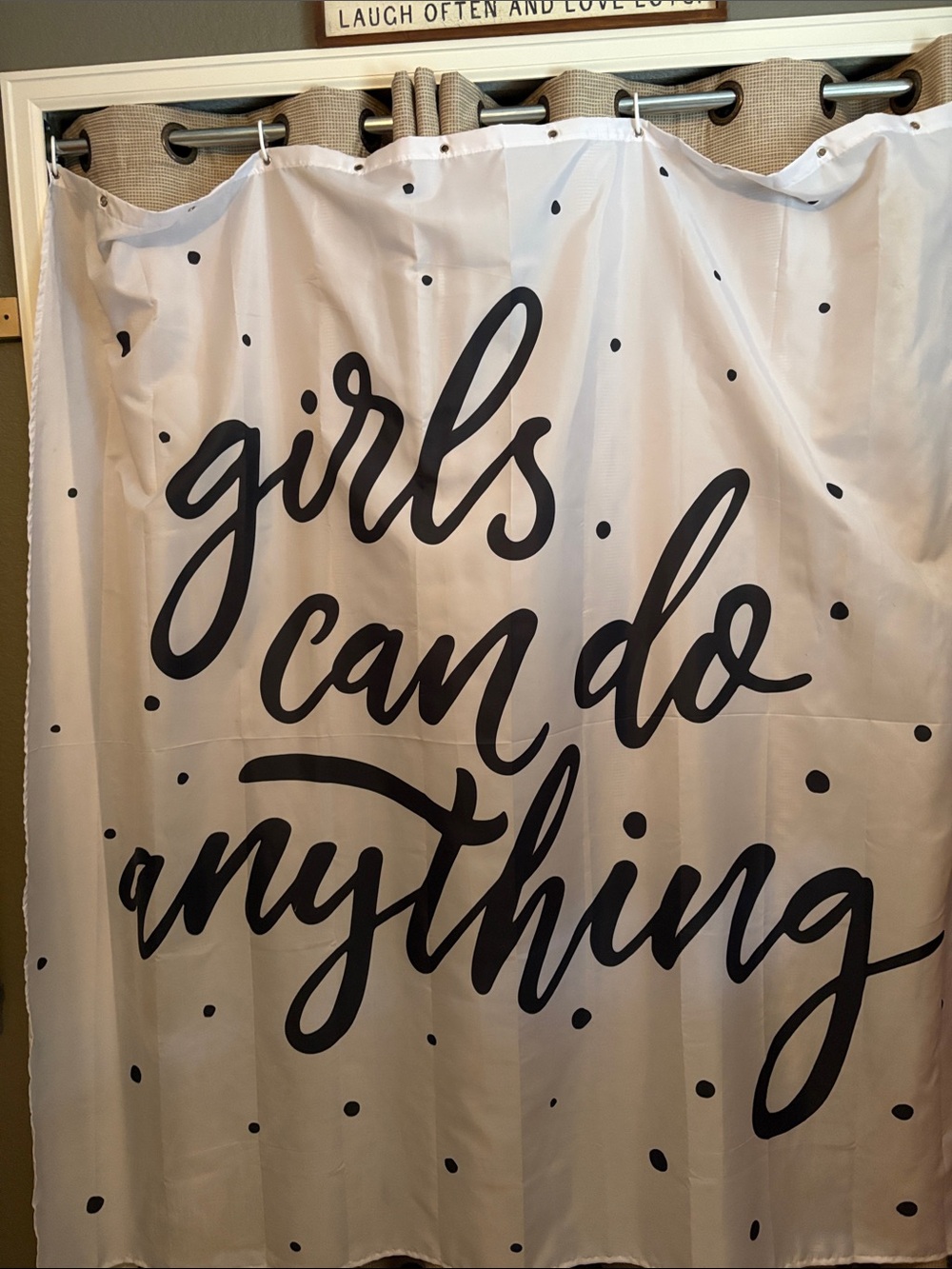 Girls Can Do Anything Black and White Shower Curtain